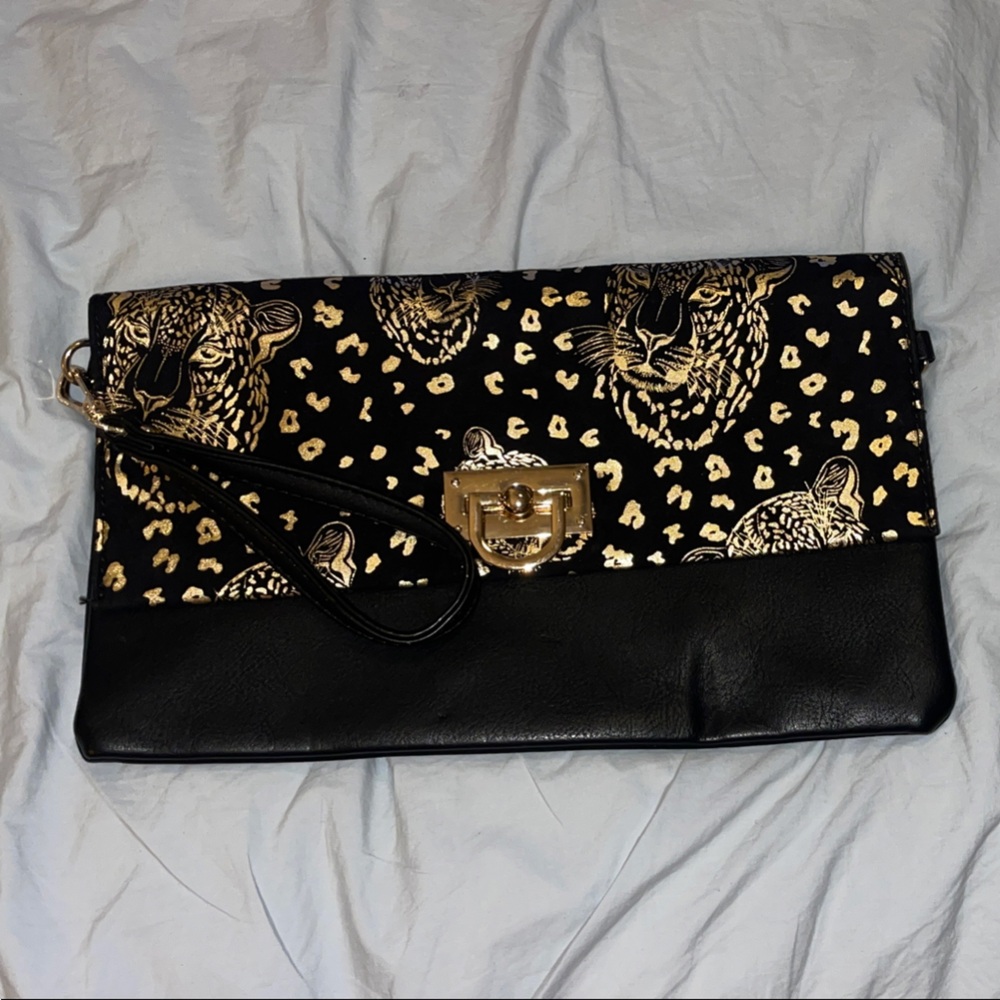 Black and Gold Leopard Print Clutch